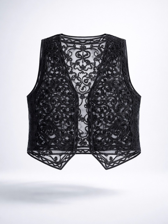 Jasmi Jackets & Blazers - Elegant Vintage Large Jasmi Black Lace Button Up Party Vest